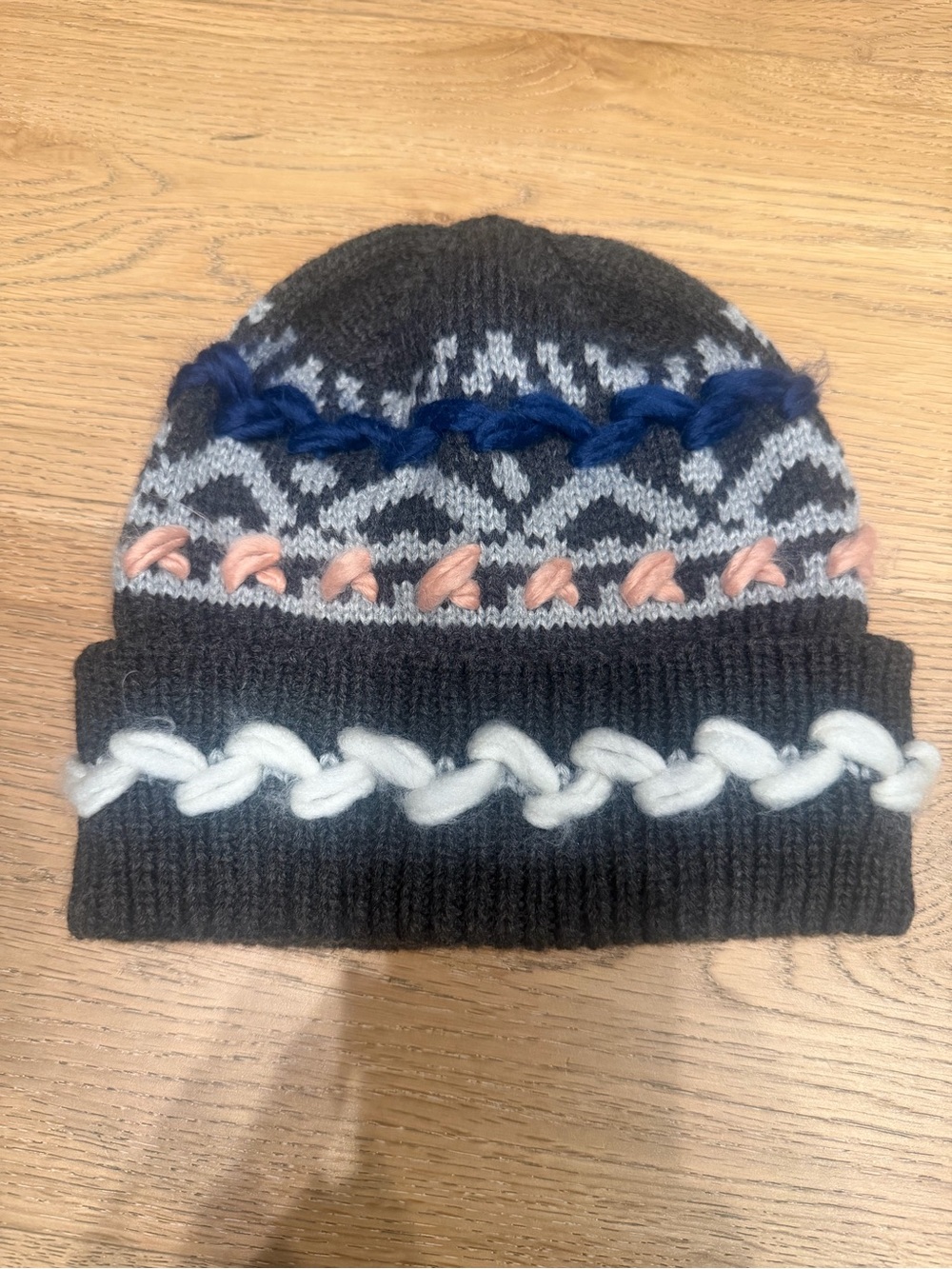 Aqua Beanie with Braided Accents - Charcoal, Navy, Pink, White